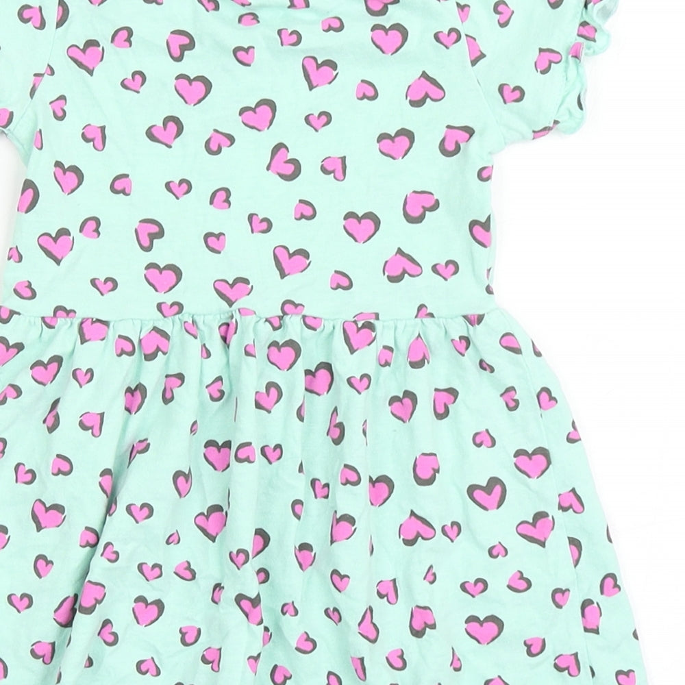 Dunnes Stores Boys Green  100% Cotton T-Shirt Dress  Size 12-18 Months  Round Neck Pullover - Love Hearts