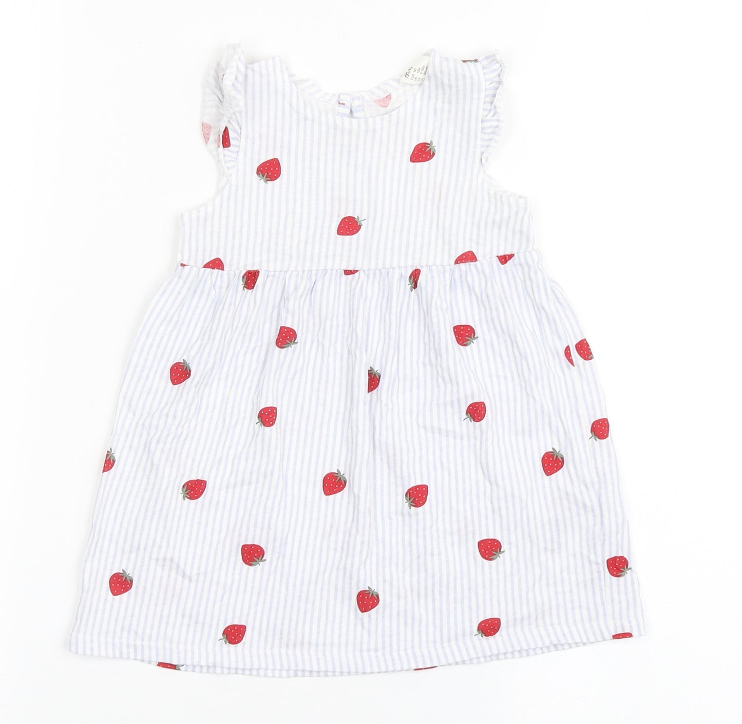 H&M Girls Blue Striped 100% Cotton T-Shirt Dress  Size 9-12 Months  Round Neck Pullover - Strawberries