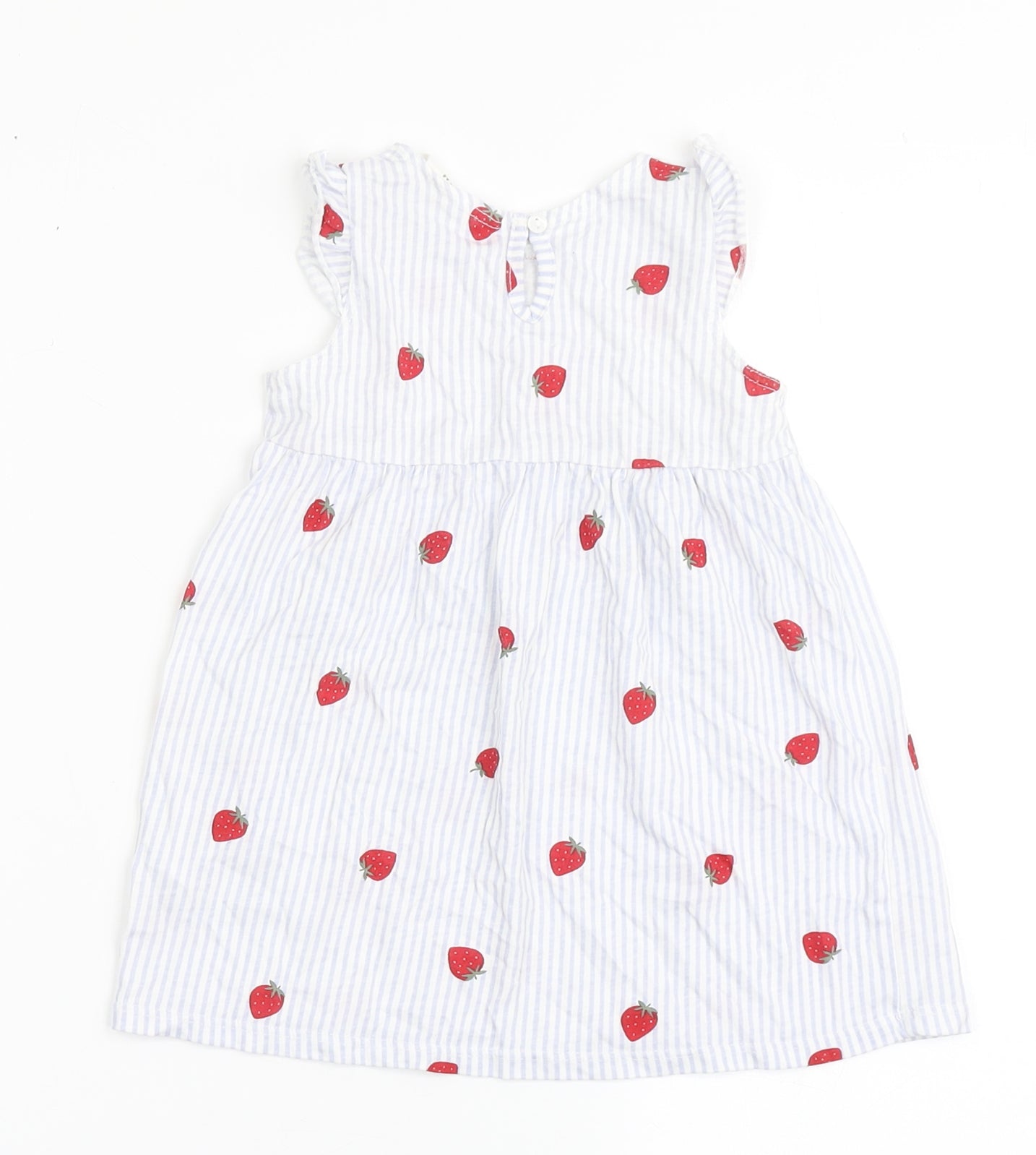 H&M Girls Blue Striped 100% Cotton T-Shirt Dress  Size 9-12 Months  Round Neck Pullover - Strawberries