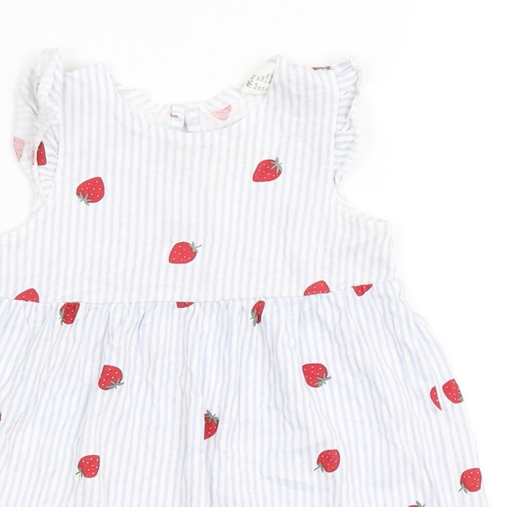 H&M Girls Blue Striped 100% Cotton T-Shirt Dress  Size 9-12 Months  Round Neck Pullover - Strawberries