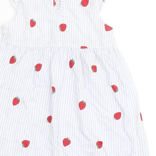 H&M Girls Blue Striped 100% Cotton T-Shirt Dress  Size 9-12 Months  Round Neck Pullover - Strawberries