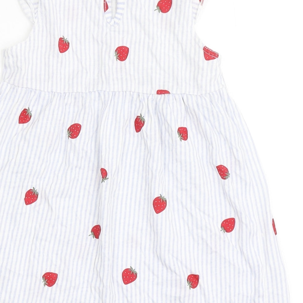 H&M Girls Blue Striped 100% Cotton T-Shirt Dress  Size 9-12 Months  Round Neck Pullover - Strawberries