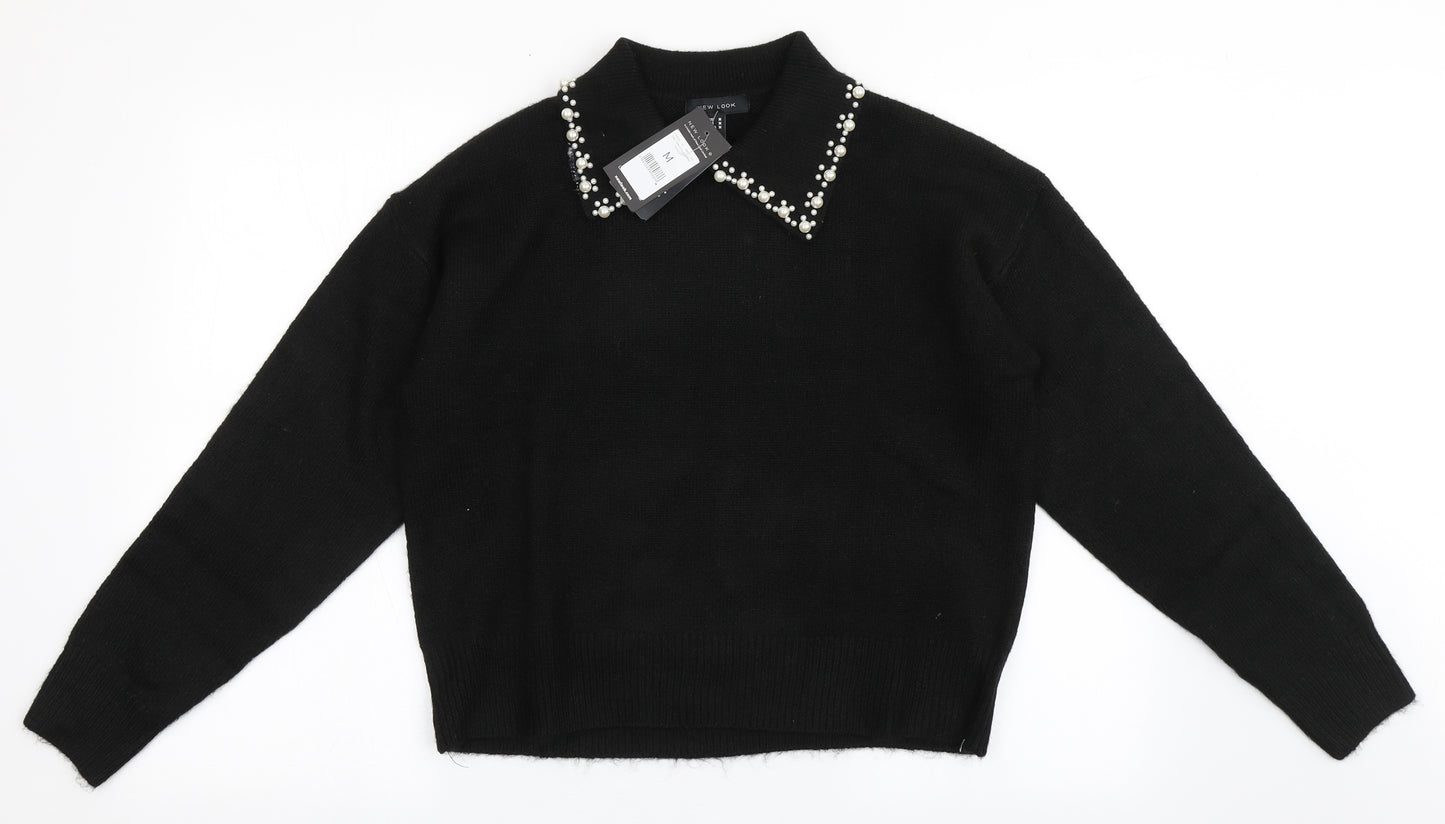 New Look Womens Black Collared  Acrylic Pullover Jumper Size M