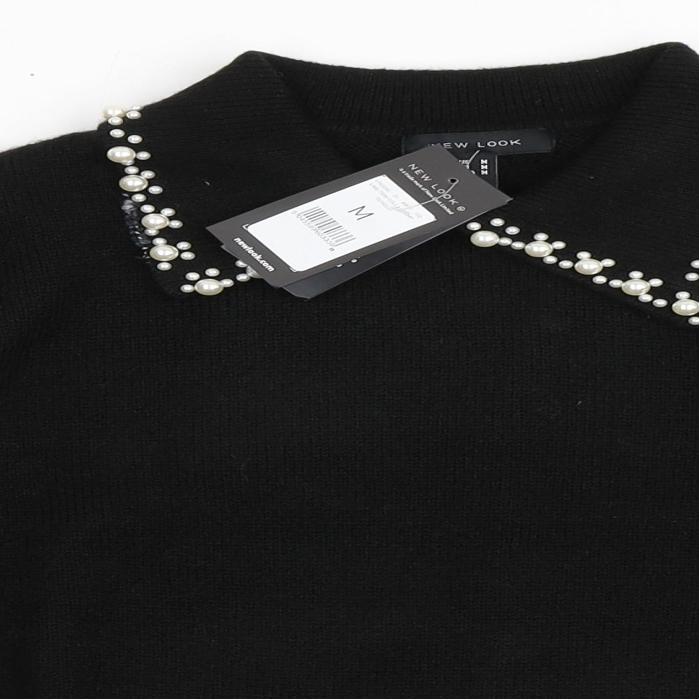 New Look Womens Black Collared  Acrylic Pullover Jumper Size M