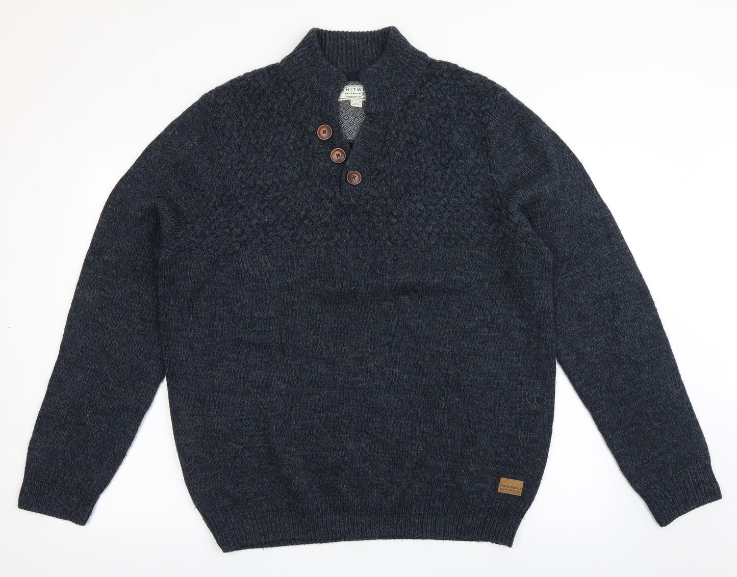 F&F Mens Blue V-Neck  Acrylic Pullover Jumper Size XL