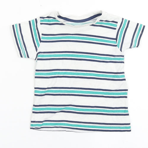 Matalan Boys White Striped 100% Cotton Basic T-Shirt Size 12-18 Months Round Neck Pullover