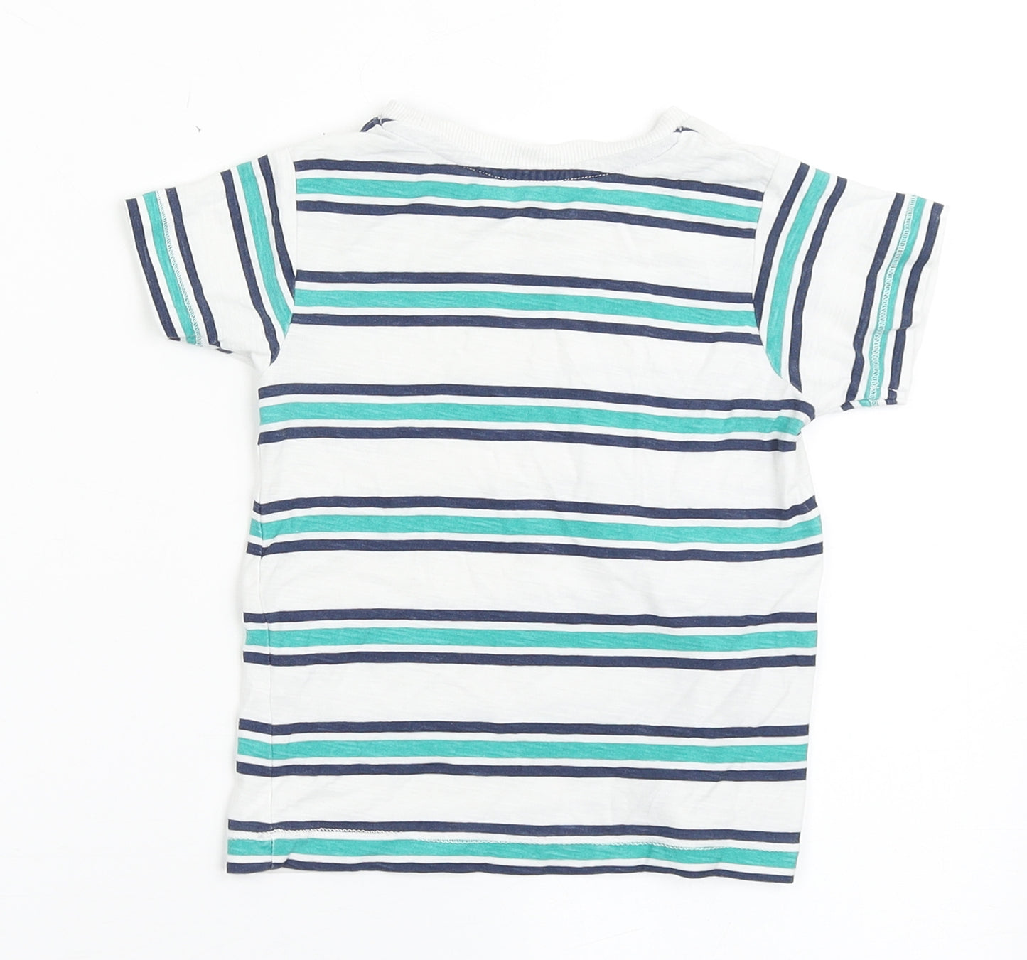 Matalan Boys White Striped 100% Cotton Basic T-Shirt Size 12-18 Months Round Neck Pullover