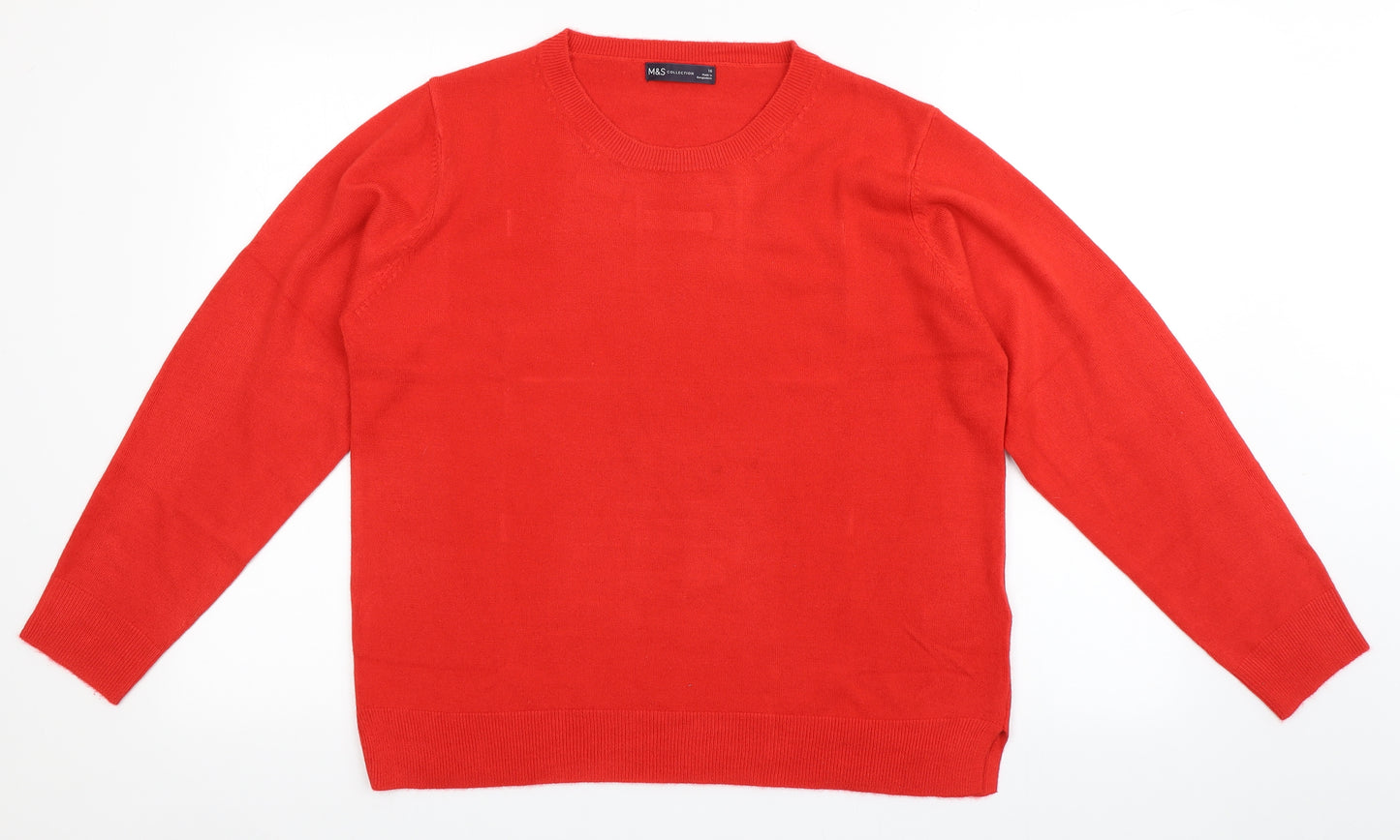 Marks and Spencer Womens Red Round Neck  Acrylic Pullover Jumper Size 16