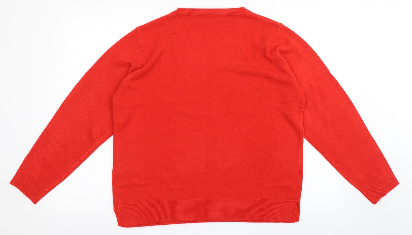 Marks and Spencer Womens Red Round Neck  Acrylic Pullover Jumper Size 16