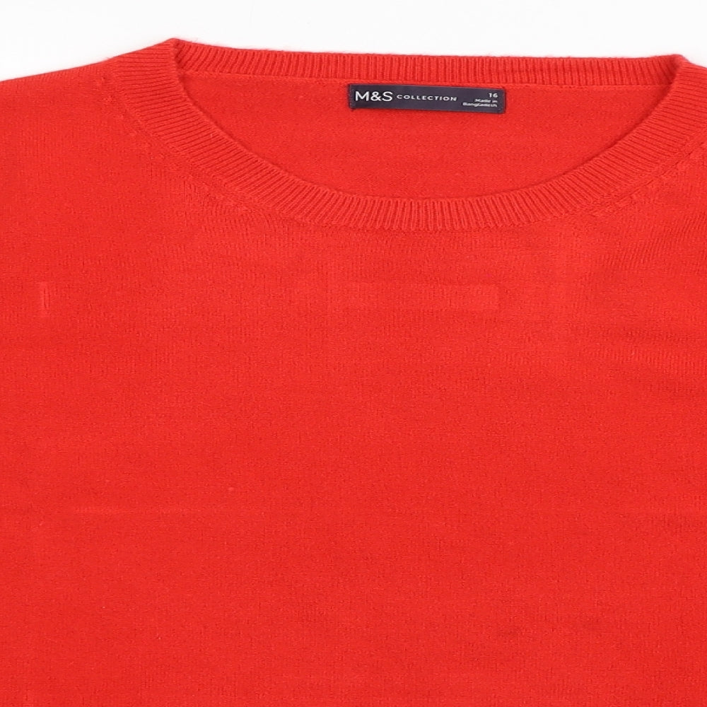 Marks and Spencer Womens Red Round Neck  Acrylic Pullover Jumper Size 16