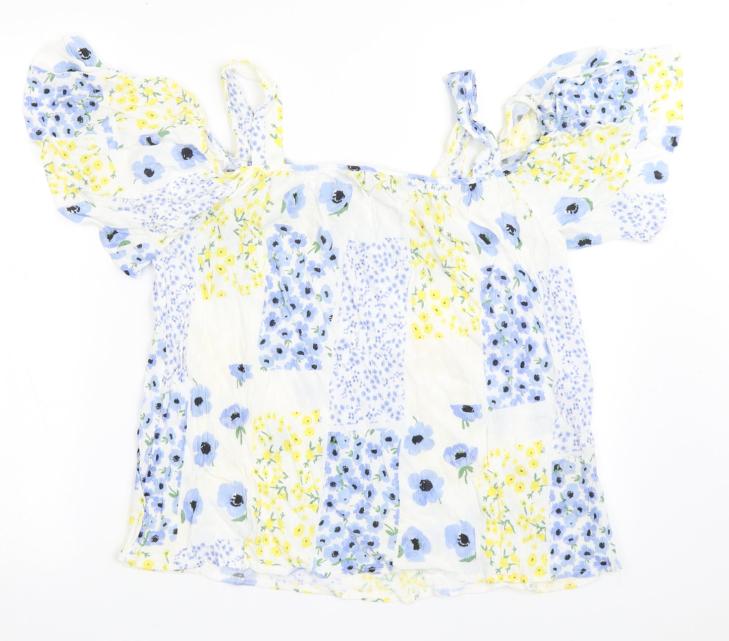 Dorothy Perkins Womens White Floral Viscose Basic Blouse Size 14 Off the Shoulder