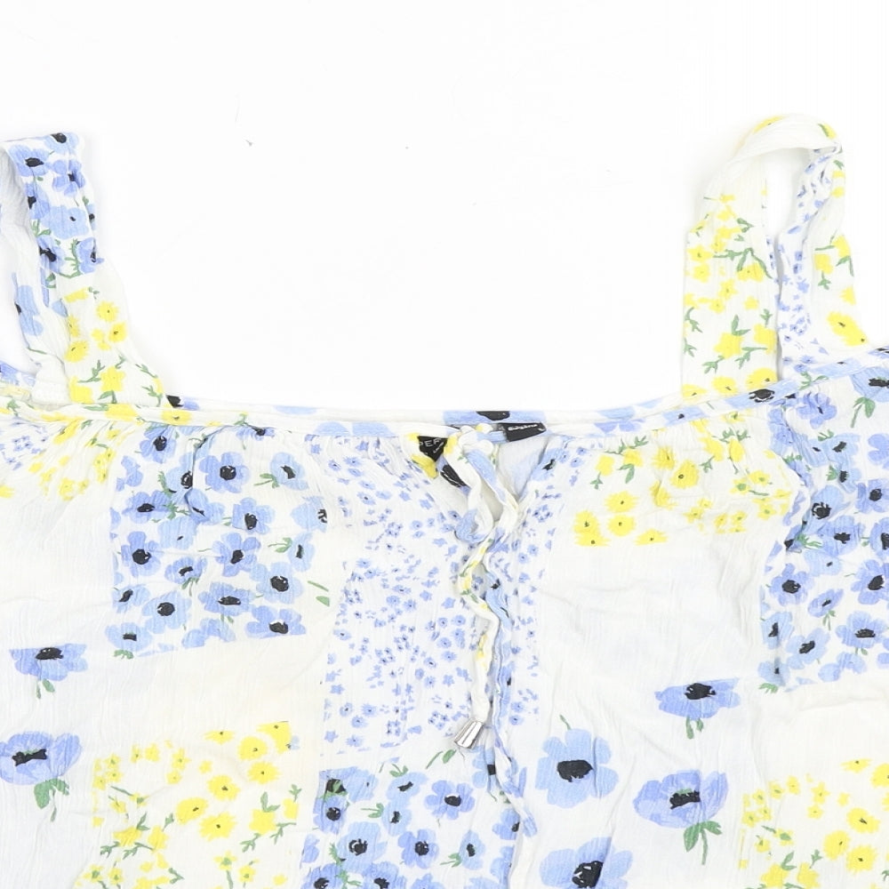 Dorothy Perkins Womens White Floral Viscose Basic Blouse Size 14 Off the Shoulder