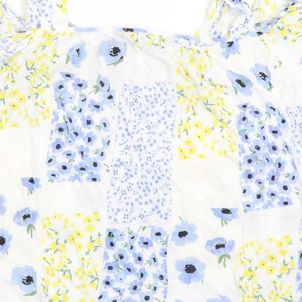 Dorothy Perkins Womens White Floral Viscose Basic Blouse Size 14 Off the Shoulder
