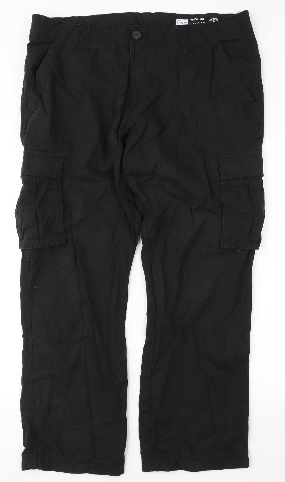 F&F Mens Black  Cotton Carpenter Trousers Size 40 in L30 in Regular Button