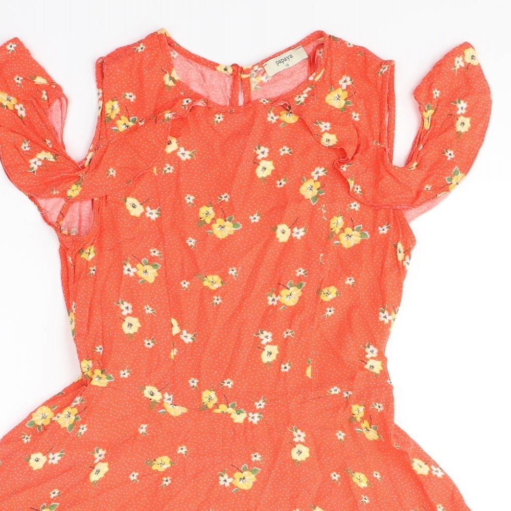 Papaya Womens Red  Viscose Fit & Flare  Size 10  Round Neck Pullover