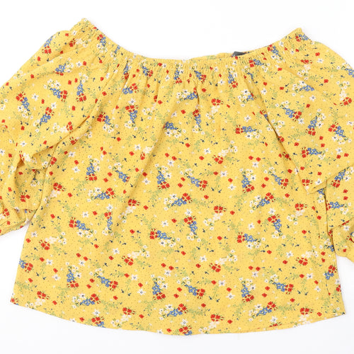 Primark Womens Yellow  Polyester Basic Blouse Size 6 Off the Shoulder