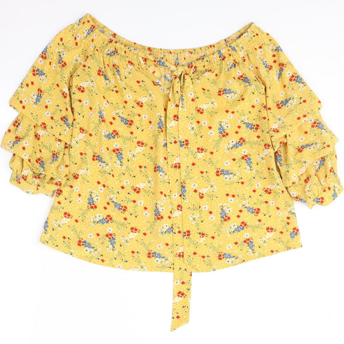 Primark Womens Yellow  Polyester Basic Blouse Size 6 Off the Shoulder