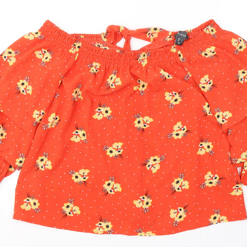 Primark Womens Red Geometric Polyester Basic Blouse Size 6 Off the Shoulder
