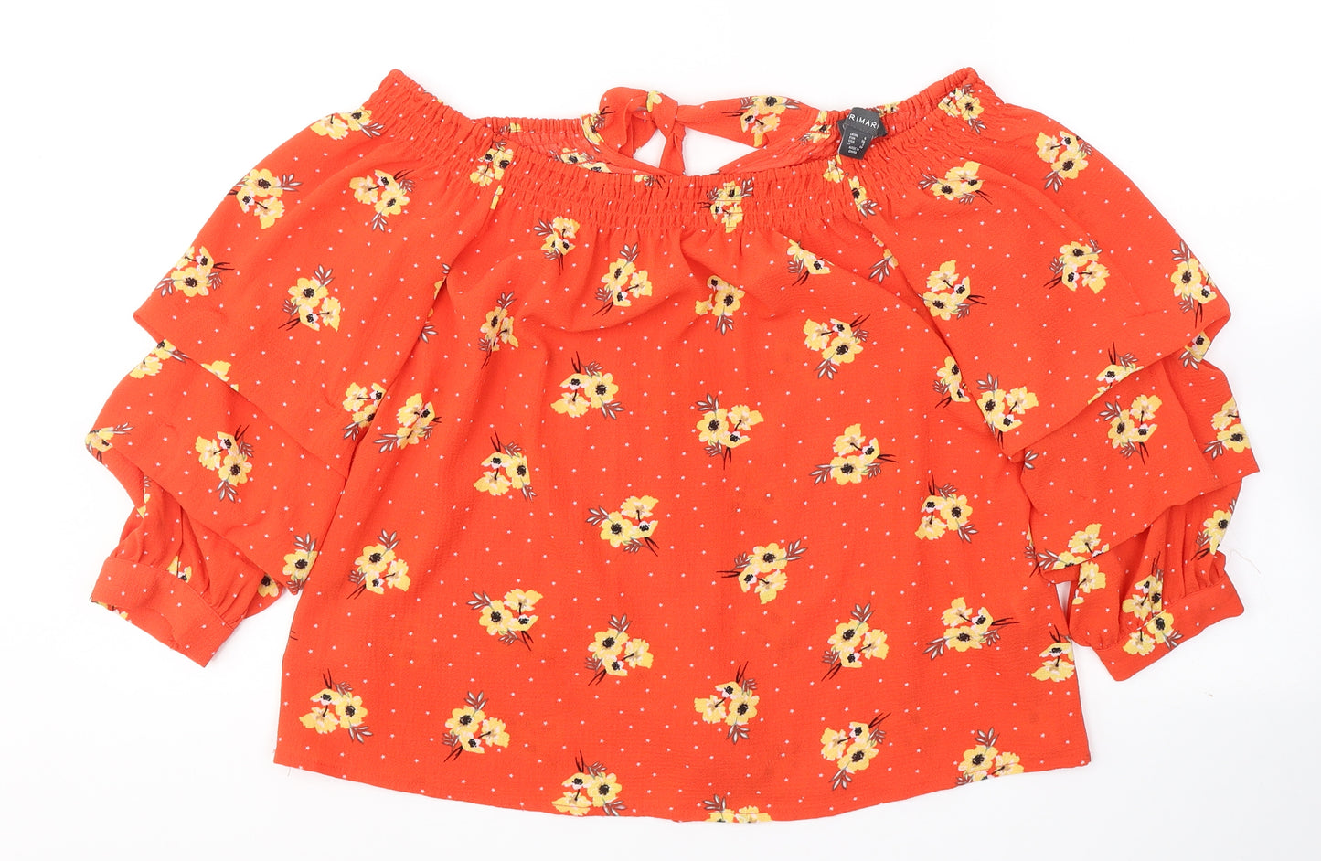 Primark Womens Red Geometric Polyester Basic Blouse Size 6 Off the Shoulder