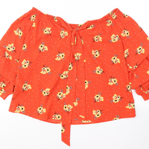 Primark Womens Red Geometric Polyester Basic Blouse Size 6 Off the Shoulder