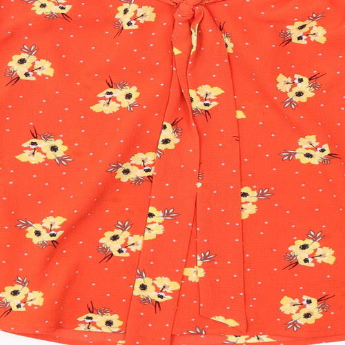Primark Womens Red Geometric Polyester Basic Blouse Size 6 Off the Shoulder