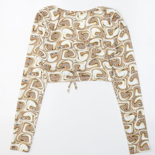 SheIn Womens Beige Paisley Polyester Cropped Blouse Size S V-Neck