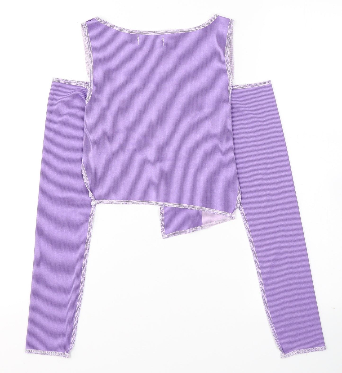 SheIn Womens Purple Colourblock Polyester Cropped Blouse Size XS Round Neck