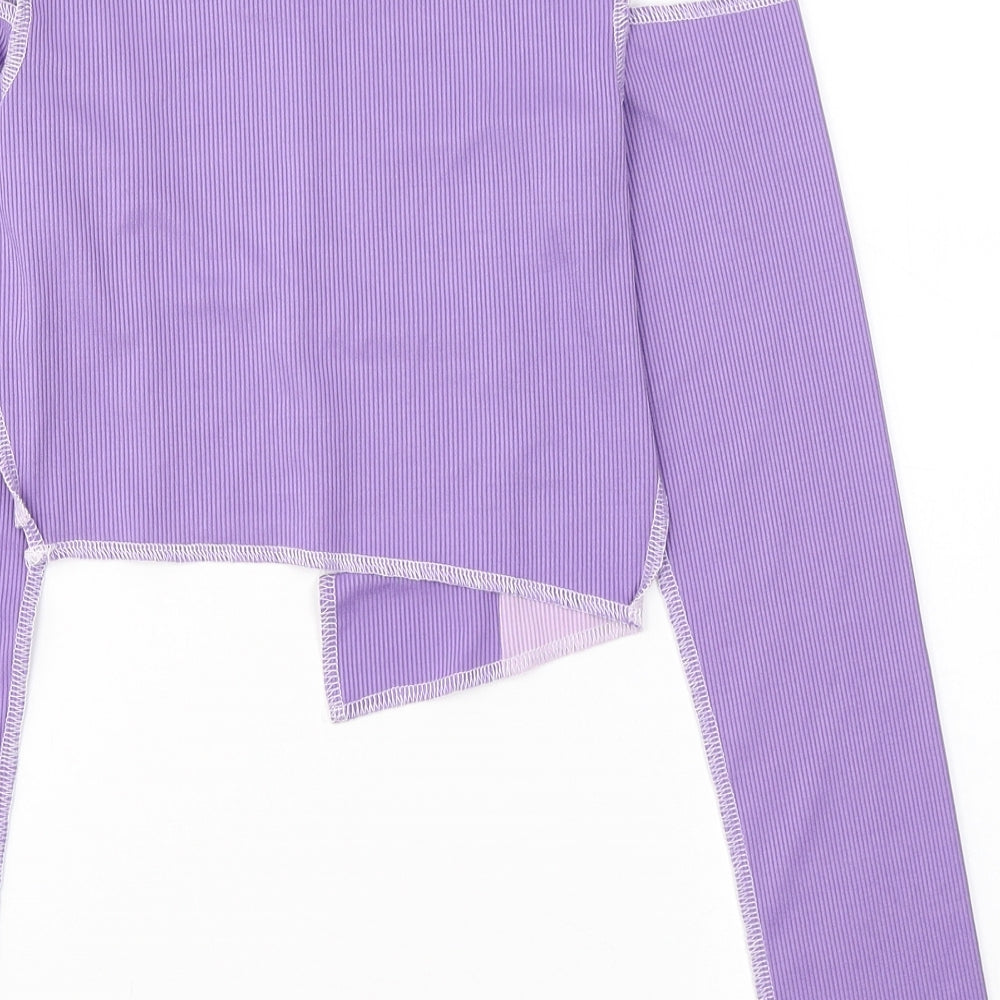 SheIn Womens Purple Colourblock Polyester Cropped Blouse Size XS Round Neck
