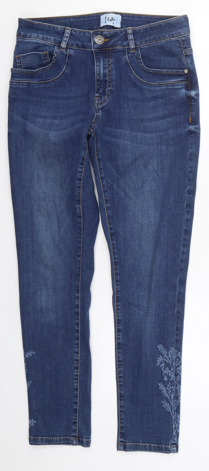 I Say Womens Blue Floral Cotton Skinny Jeans Size 8 L27 in Regular Button
