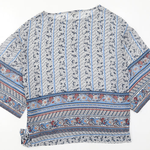 Papaya Womens Blue Floral Polyester Basic Blouse Size M Round Neck