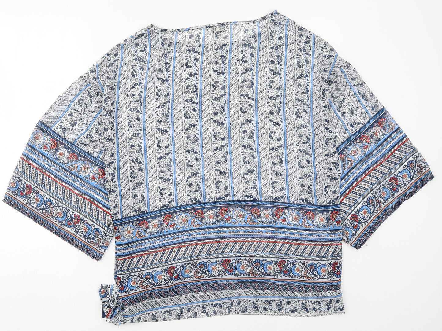 Papaya Womens Blue Floral Polyester Basic Blouse Size M Round Neck