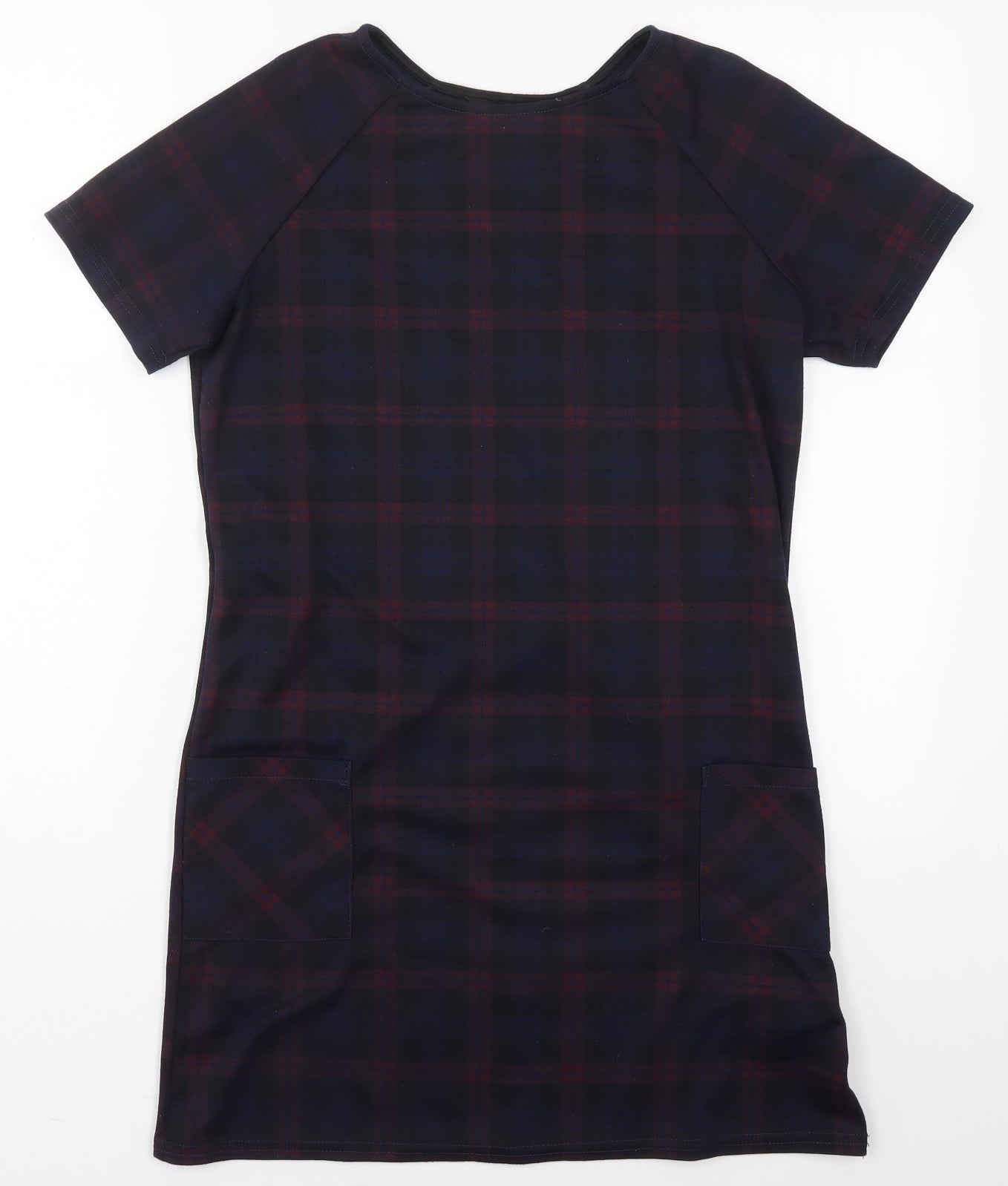 New Look Womens Blue Check Polyester T-Shirt Dress  Size 12  Crew Neck Pullover