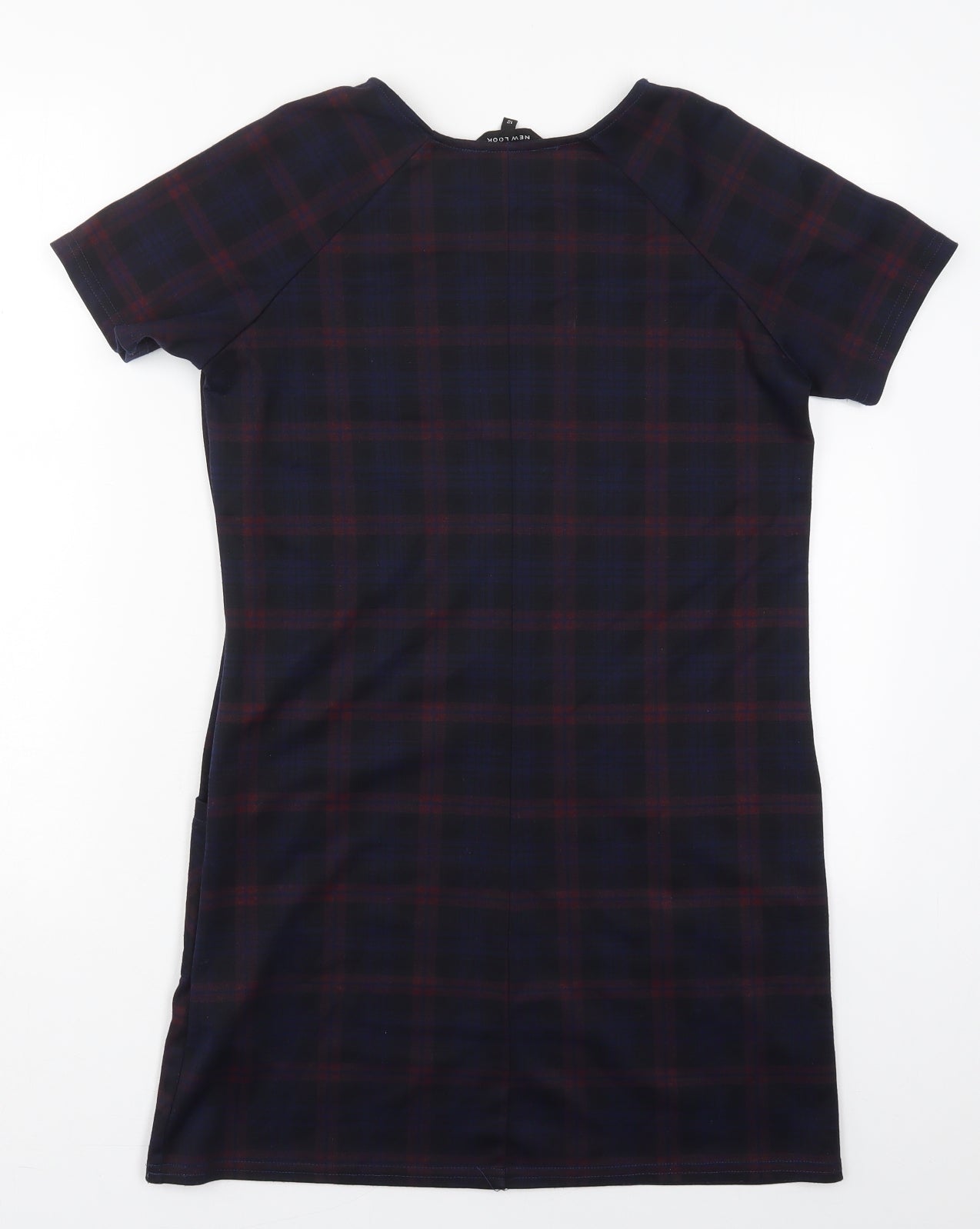New Look Womens Blue Check Polyester T-Shirt Dress  Size 12  Crew Neck Pullover