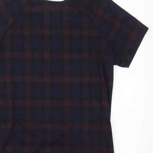 New Look Womens Blue Check Polyester T-Shirt Dress  Size 12  Crew Neck Pullover