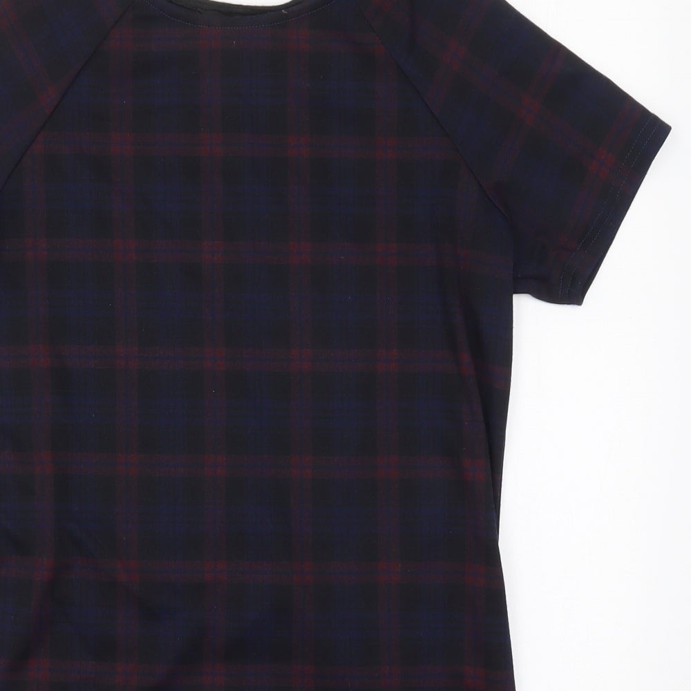 New Look Womens Blue Check Polyester T-Shirt Dress  Size 12  Crew Neck Pullover