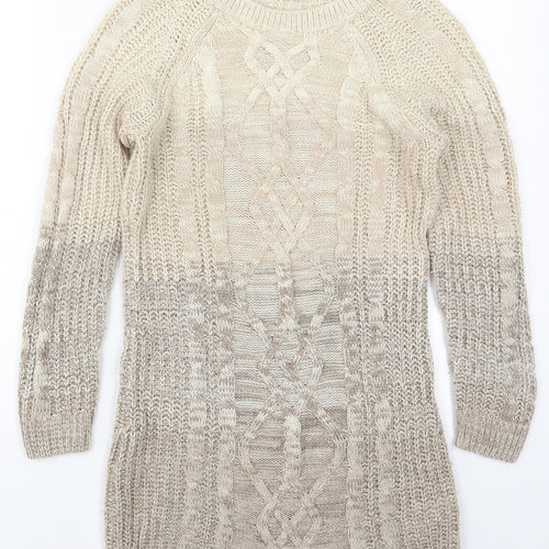 Peacocks Womens Beige Round Neck  Acrylic Pullover Jumper Size S