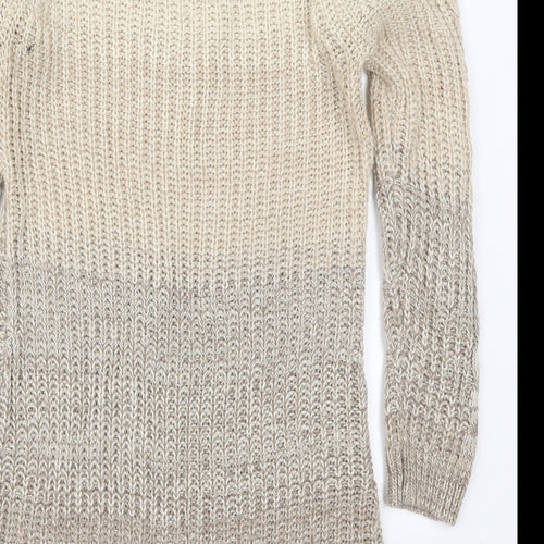 Peacocks Womens Beige Round Neck  Acrylic Pullover Jumper Size S