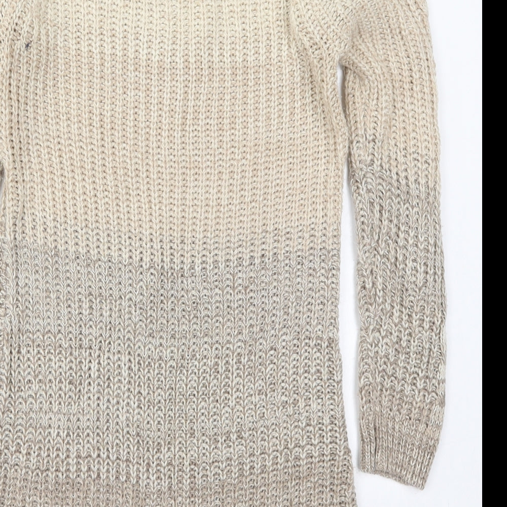Peacocks Womens Beige Round Neck  Acrylic Pullover Jumper Size S