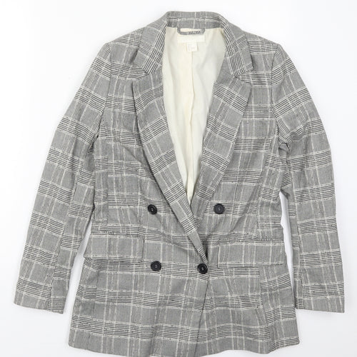 H&M Womens Grey Check Polyester Jacket Suit Jacket Size 6