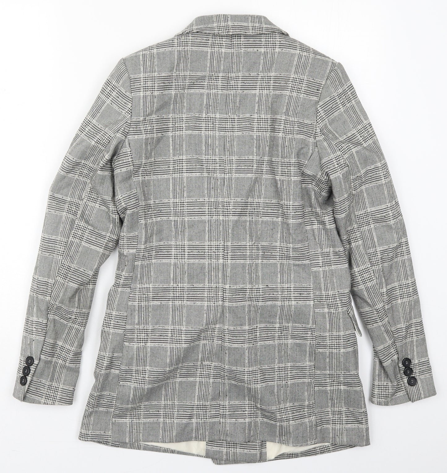 H&M Womens Grey Check Polyester Jacket Suit Jacket Size 6