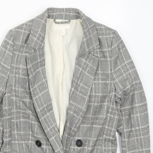 H&M Womens Grey Check Polyester Jacket Suit Jacket Size 6
