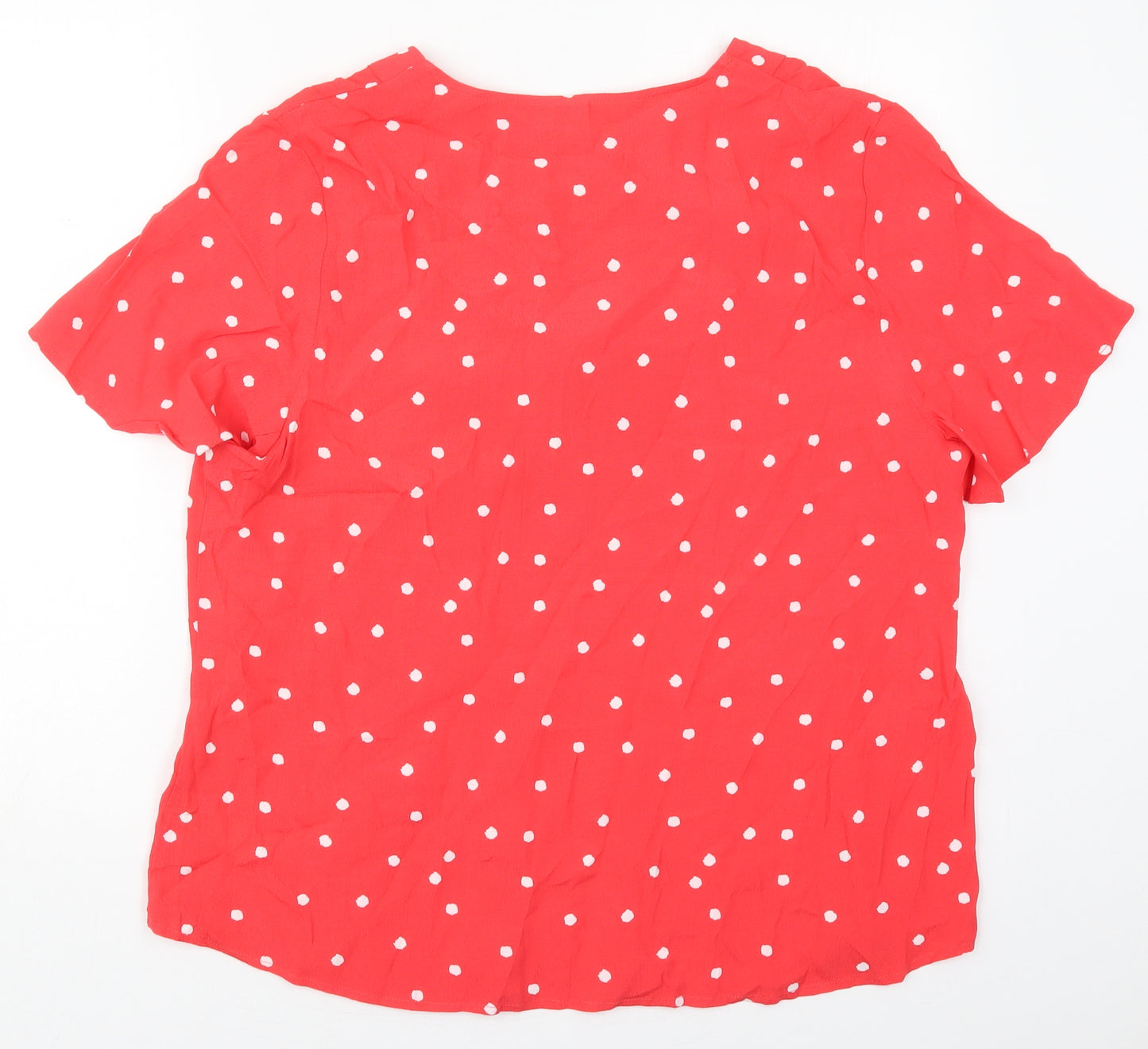 Monsoon Womens Red Polka Dot Viscose Basic Blouse Size L V-Neck
