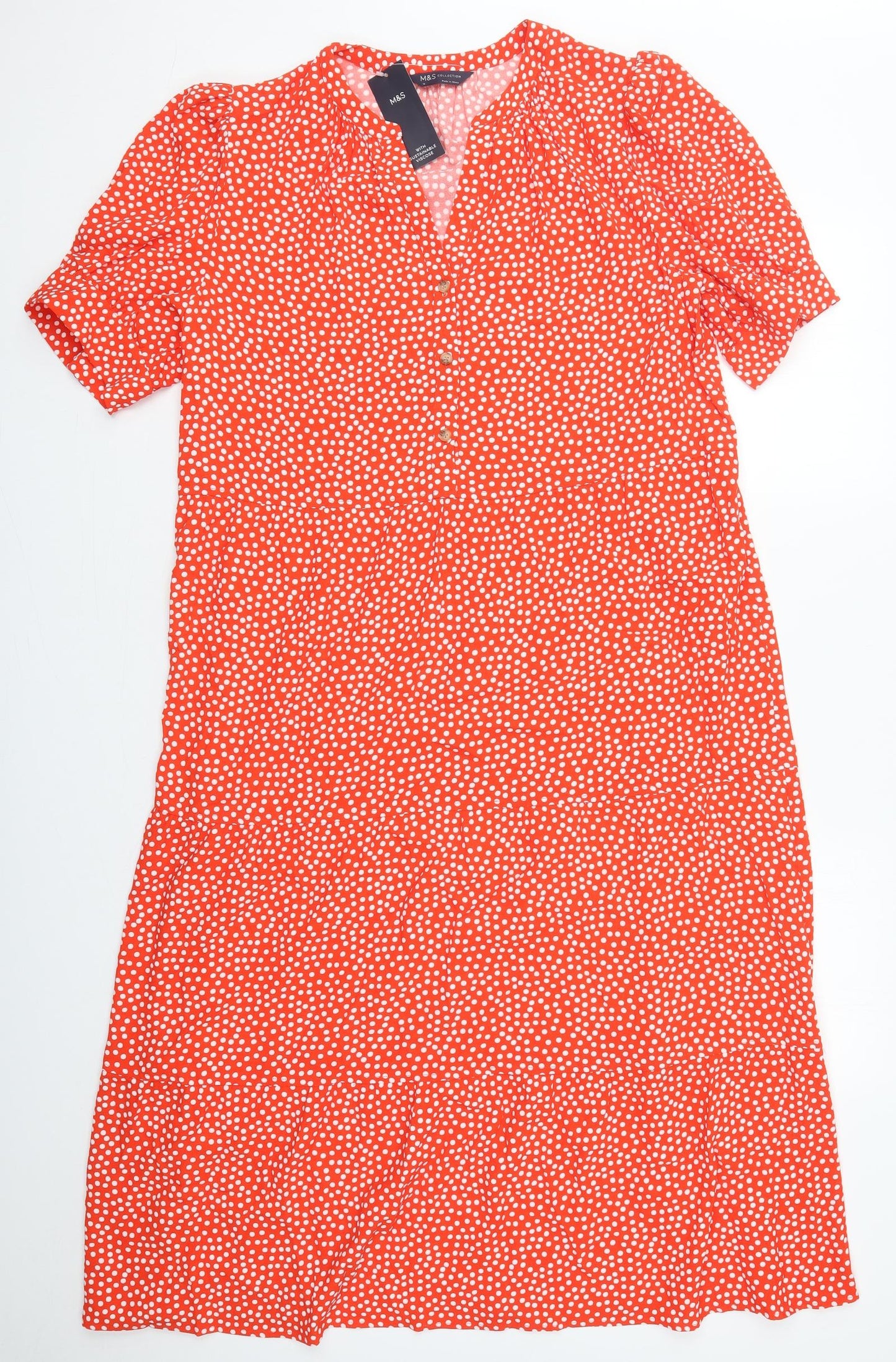 Marks and Spencer Womens Red Polka Dot Viscose Maxi  Size 16  V-Neck Pullover