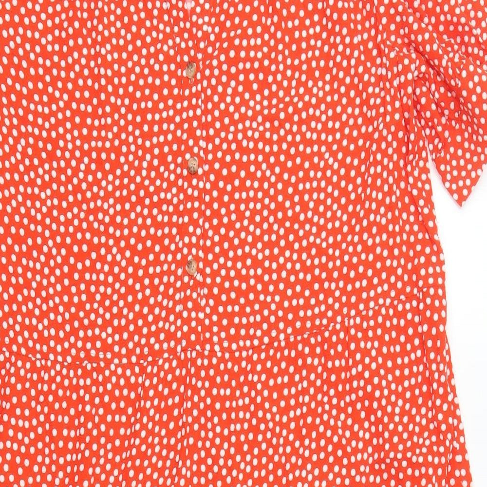 Marks and Spencer Womens Red Polka Dot Viscose Maxi  Size 16  V-Neck Pullover