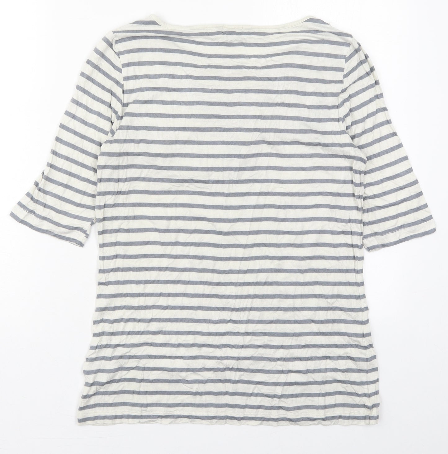 Lee Womens Grey Striped Viscose Basic T-Shirt Size L Round Neck
