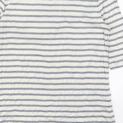 Lee Womens Grey Striped Viscose Basic T-Shirt Size L Round Neck