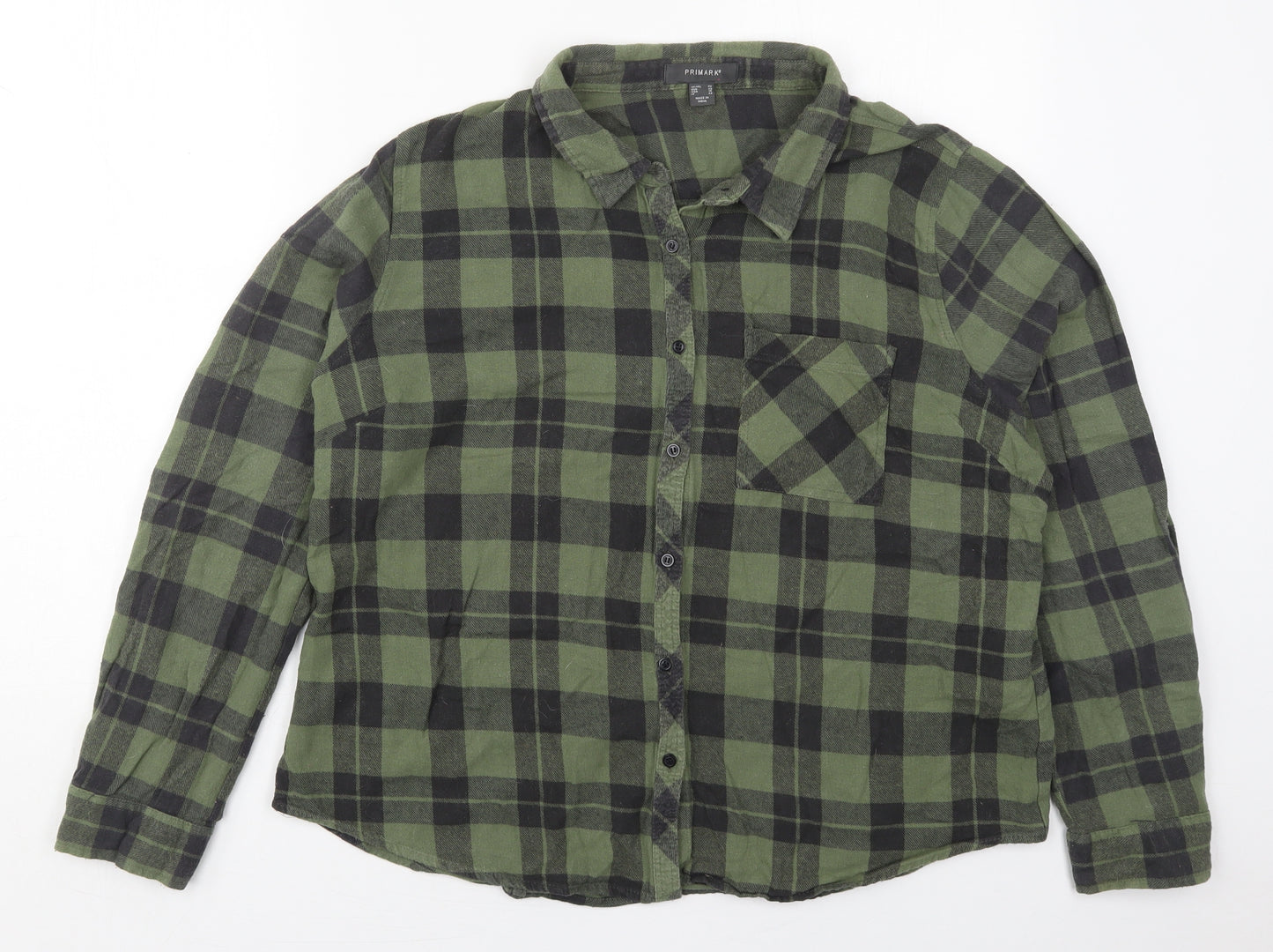 Primark Womens Grey Check Cotton Basic Button-Up Size 20 Collared