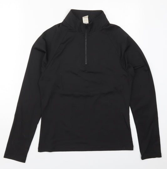 Front view of PRETTYLITTLETHING women’s black polyester pullover sweatshirt, size UK 12, zip