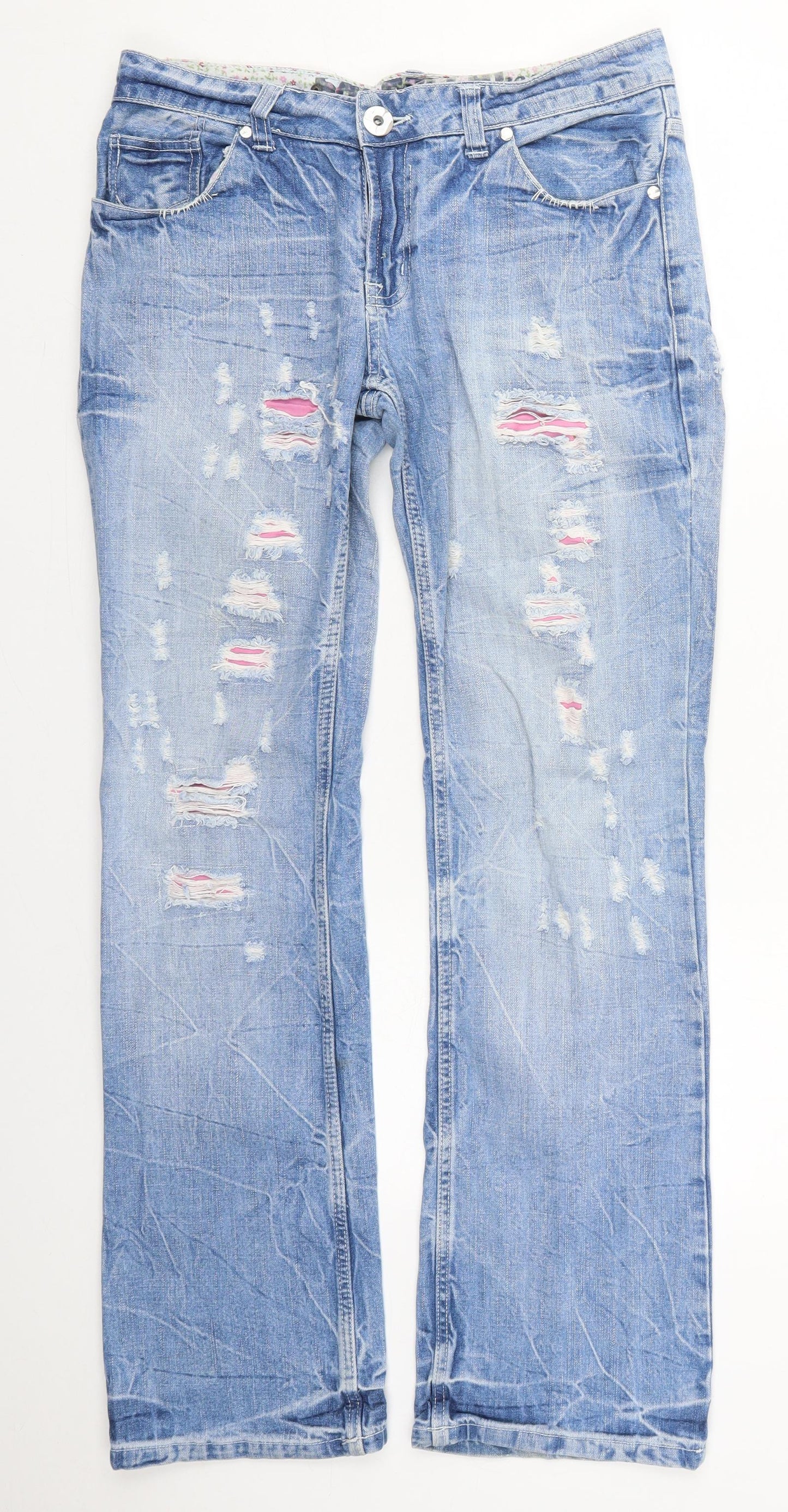 Preworn Womens Blue  Cotton Straight Jeans Size 10 L31 in Regular Button