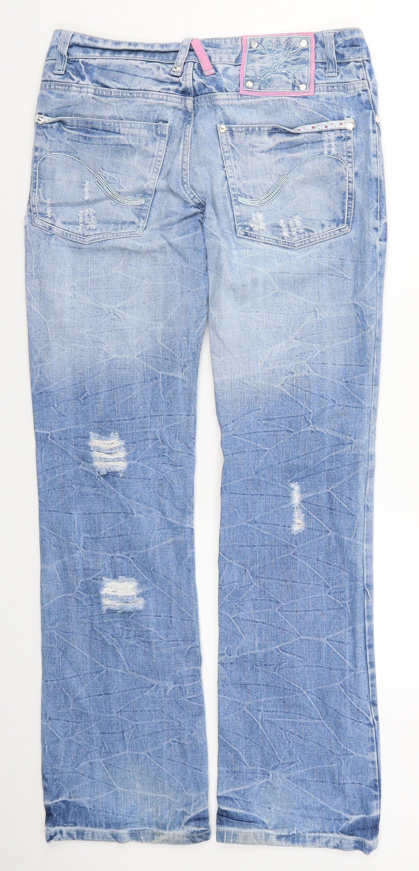Preworn Womens Blue  Cotton Straight Jeans Size 10 L31 in Regular Button